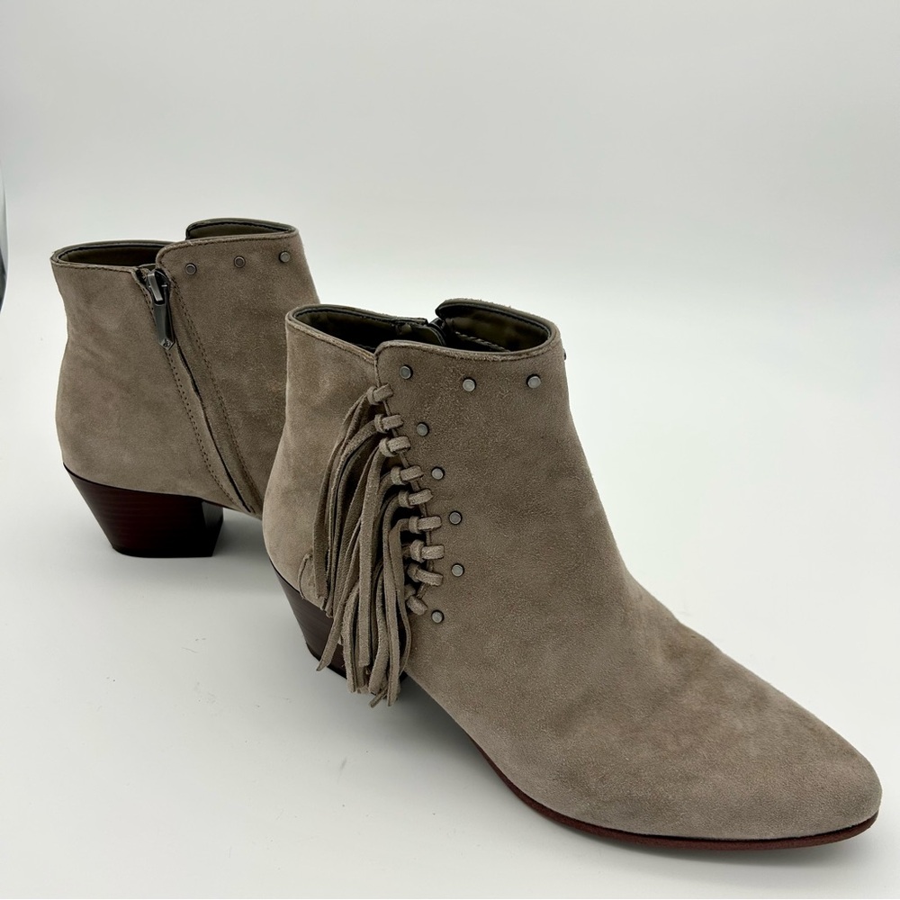 Sam Edelman - Women's Studded Fringe Suede Ankle Boots/ Thick Heels/ Bootie - Picture 5 of 16
